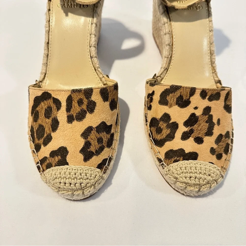 NEW‎ Vince Camuto Leopard Print Wedge Espadrilles Leather 8.5